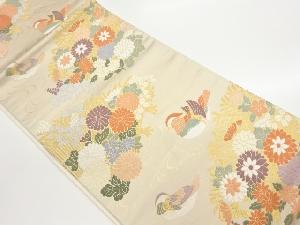 流水に花々・鴛鴦模様織出し袋帯